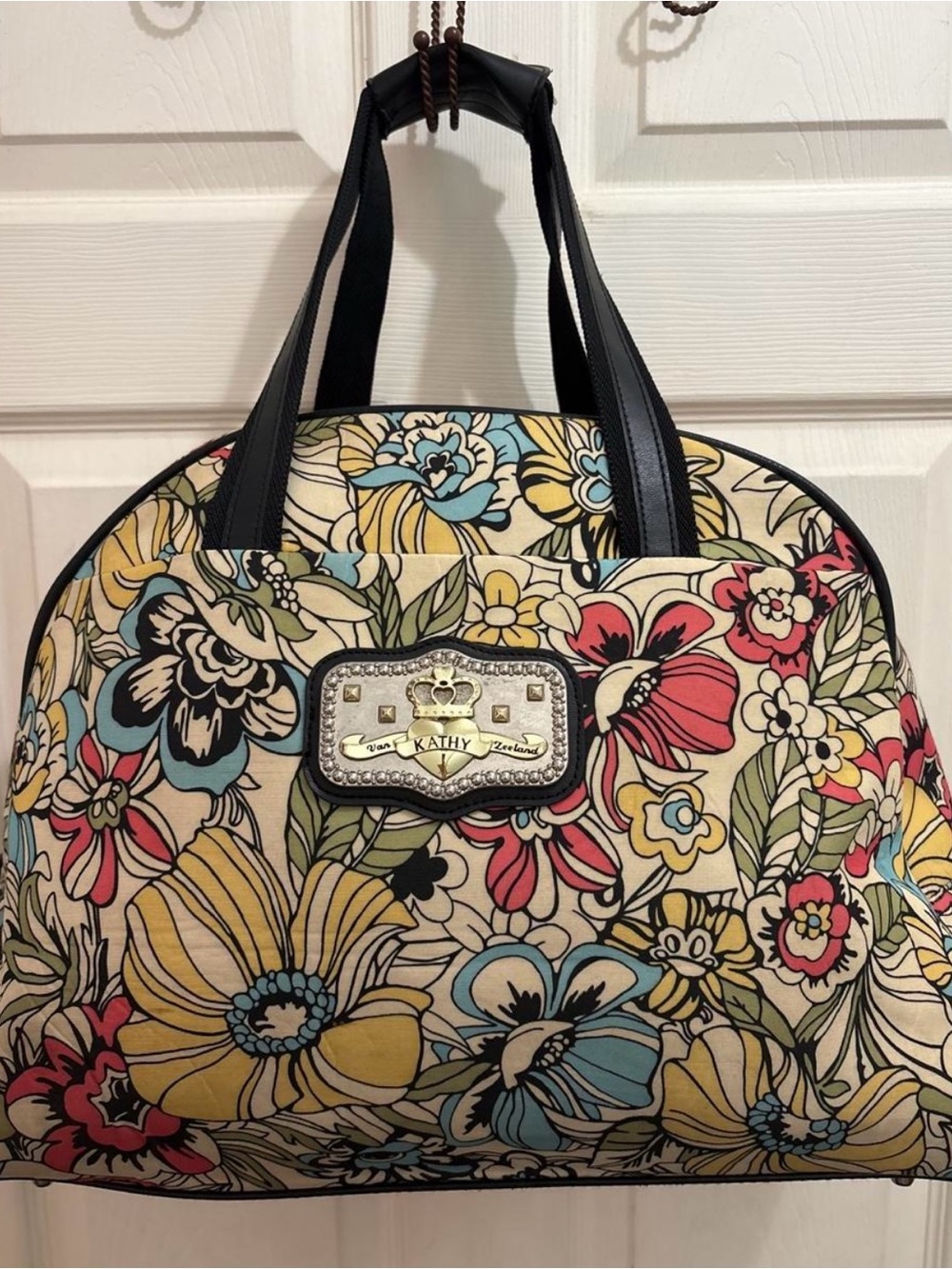Kathy Van Zeeland Vintage Y2K Floral Weekender Duffle Travel Bag Floral Dome